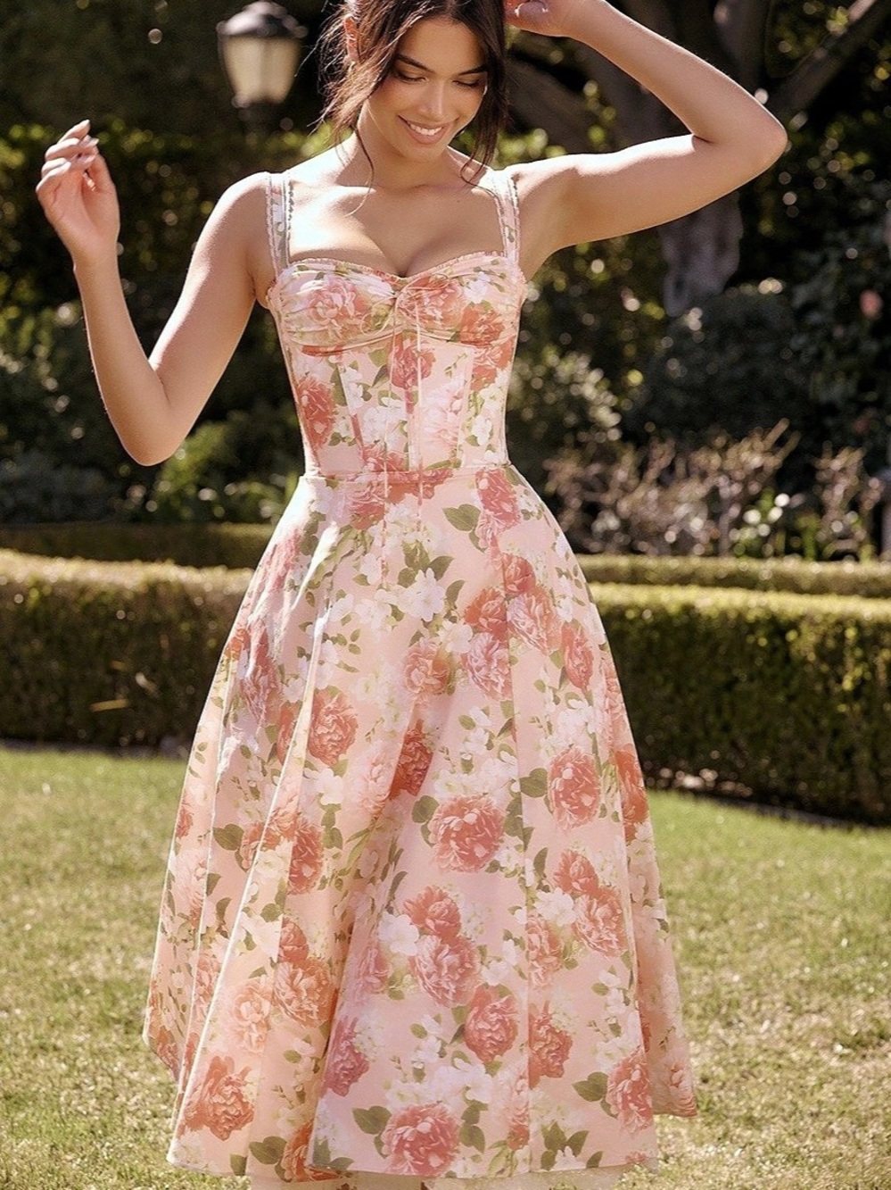 House of CB Rosalee Pink Floral Corset Midi Dress S Fuller Cup - Picture 2 of 9